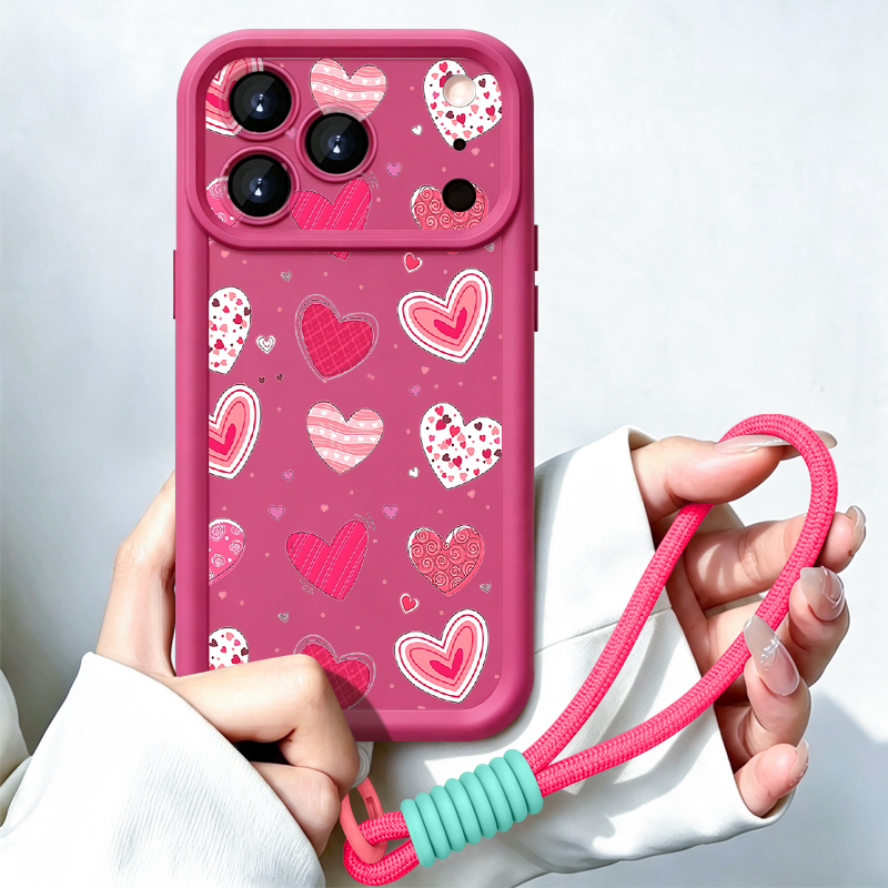 Lanyard Phone Strap - Custodia con Motivo a Cuori e